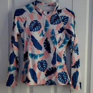 Leafy-print DACI Rash Guard Swimsuit Top Size Women's Small